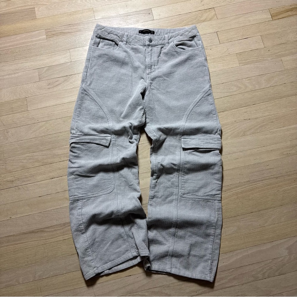 Vintage Y2K Hesperus Gray Corduroy Cargo Pants Wide Leg Low Rise Women's Size 11